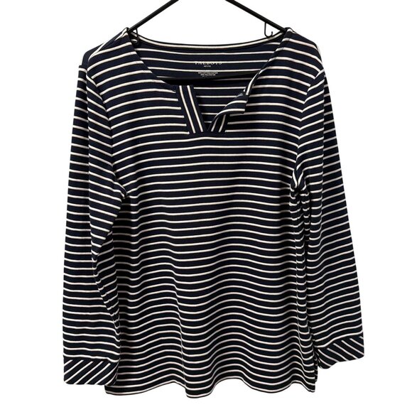 Talbots shirt Sz PL Navy & White Striped Long Sleeve Top Cotton Blend - Picture 3 of 12